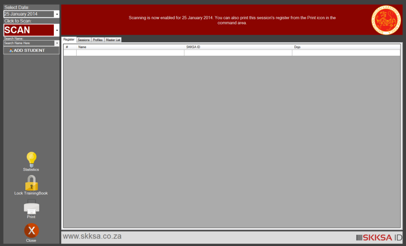 TrainingBook ready to scan student cards.